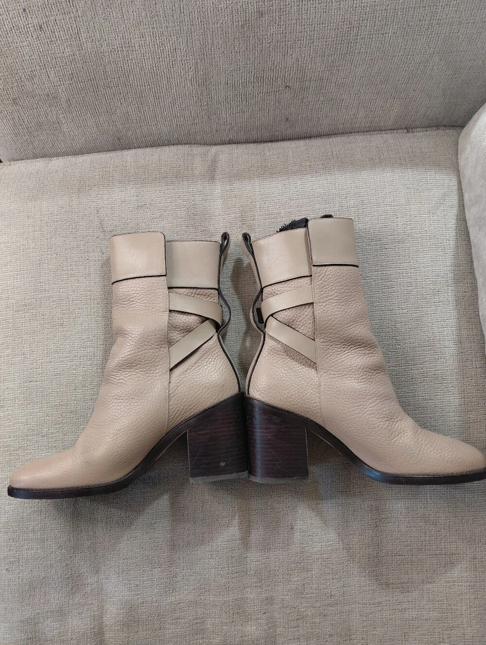 Stuart Weitzman Joplin Taupe Leather Buckle Ankle Boots Size Tall Booties